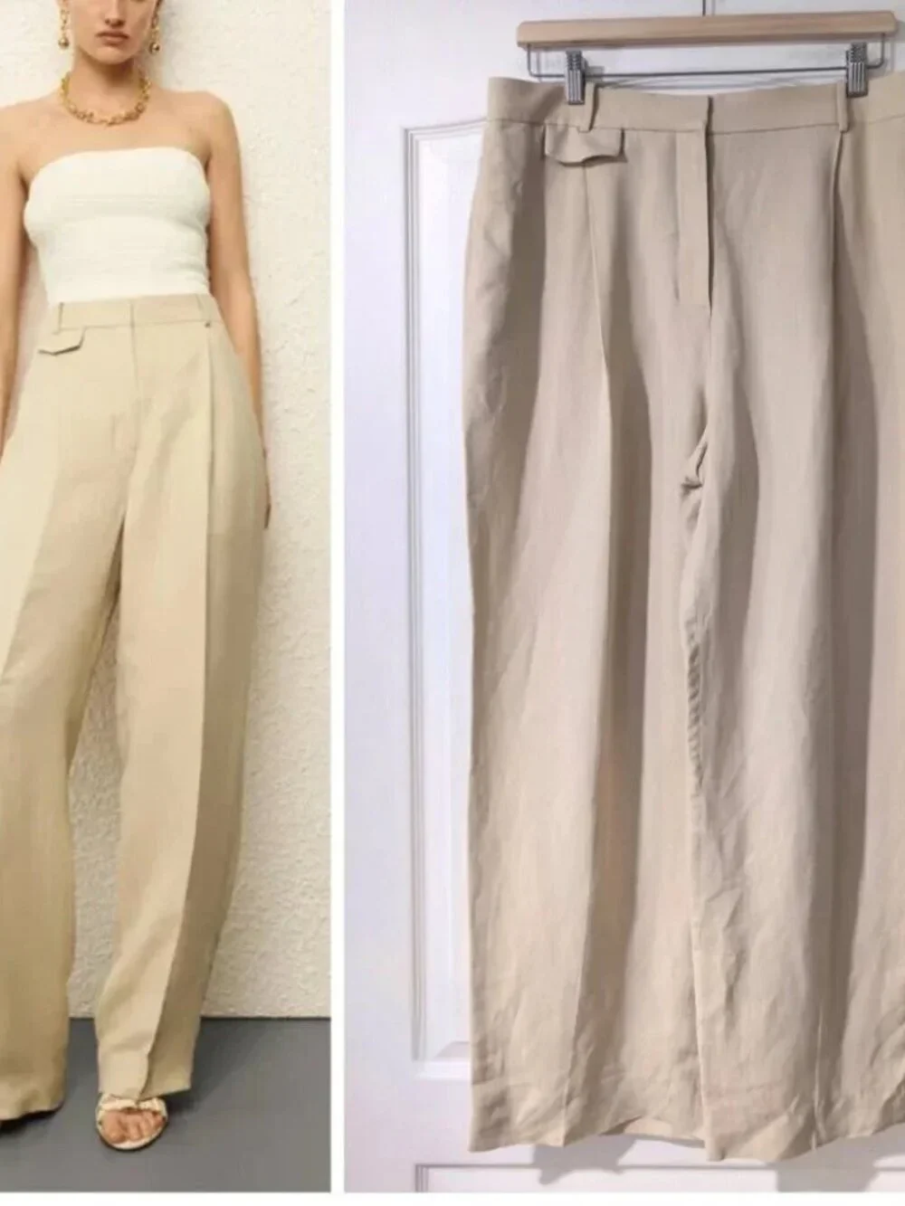 NEW COS | Relaxed Linen-Blend Wide-Leg Trousers in Beige